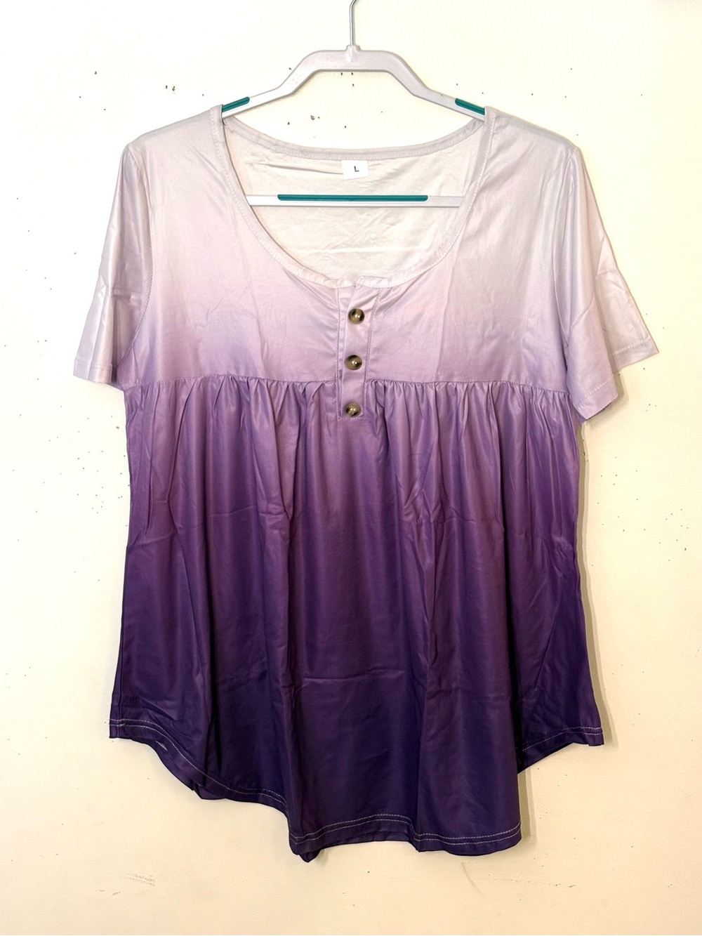 Women's Ombre Scoop Neck Henley Top - Purple. Size L. NWT.
